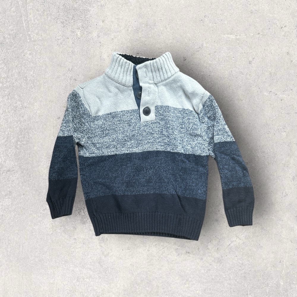 Cozy Kids' Blue and Gray Striped Sweater